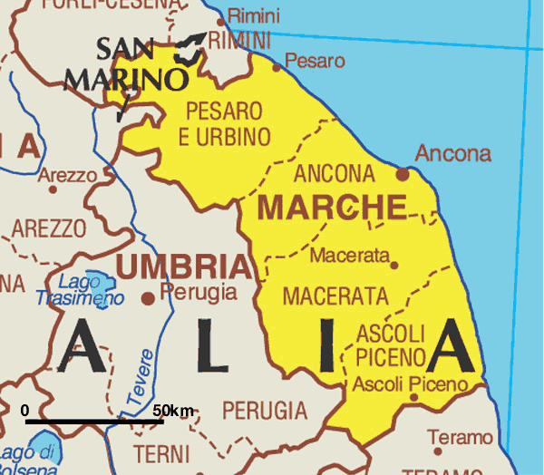 Region Marche leży w centralnych Włoszech nad Adriatykiem